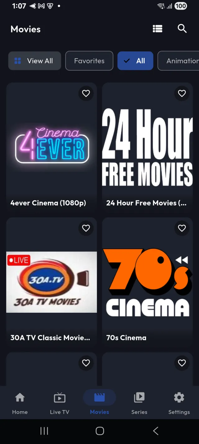 VueStream Movies library with categorized posters.