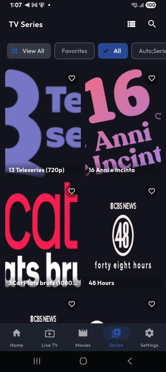 VueStream TV Series screen showing a show with its seasons and episodes.